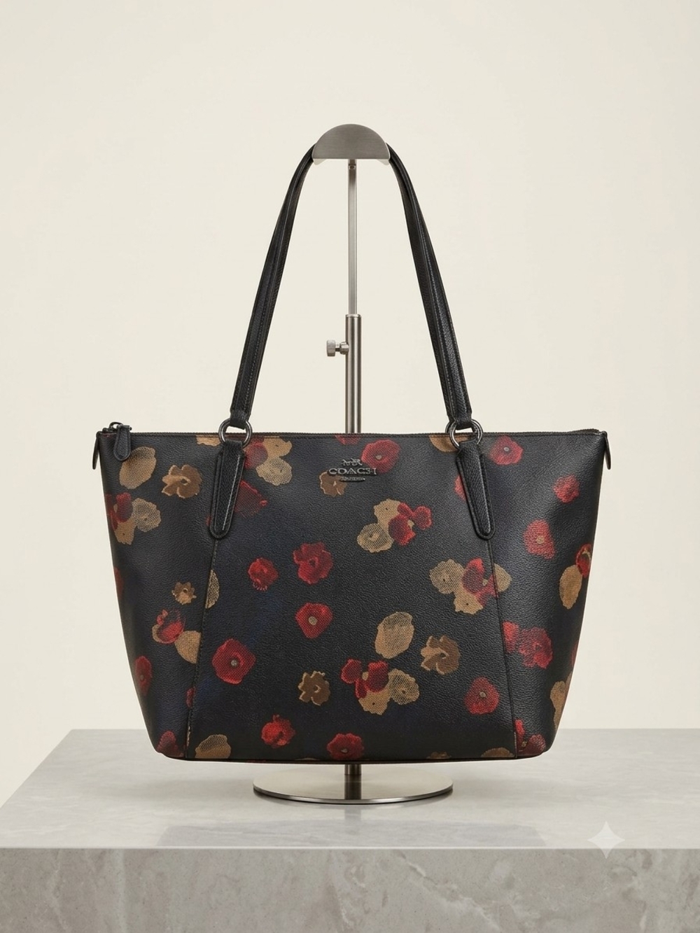 Coach Black Floral Zip Cosmetic Pouch